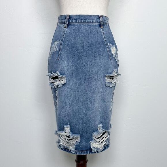 One Teaspoon Freelove Distressed Denim Pencil Skirt Size 25 - Picture 2 of 14